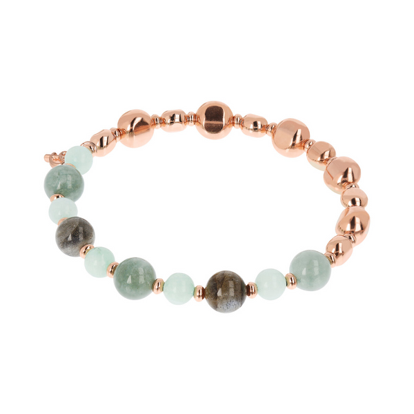 Bracciale Elastico con Pietre Naturali e Pepite in Golden Rosé