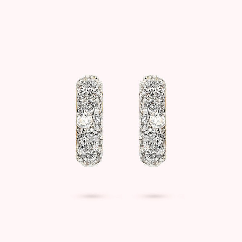 Golden Square Cubic Zirconia-Pavé Stud Earrings