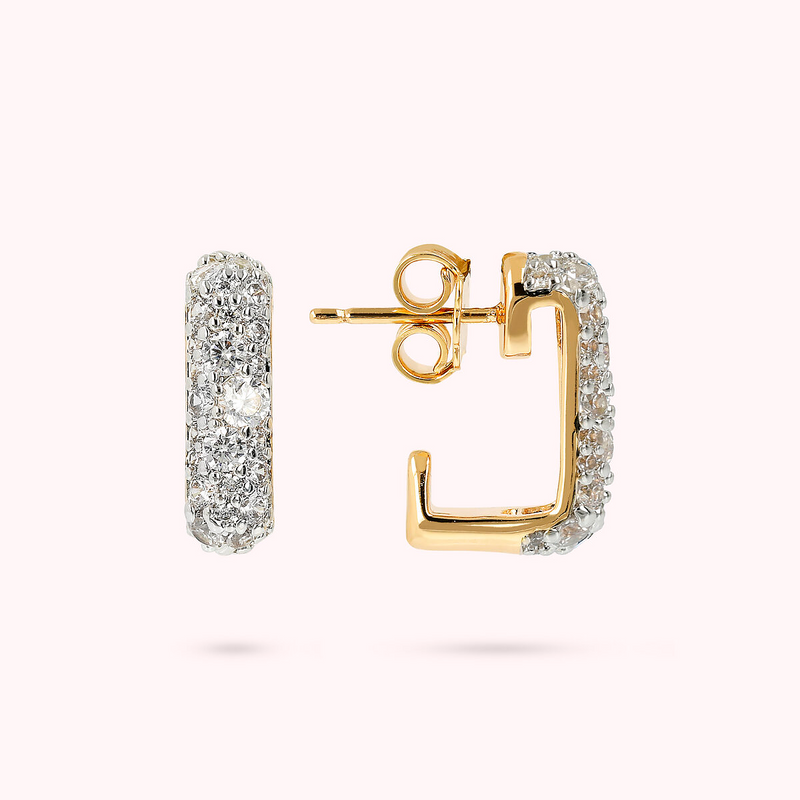 Golden Square Cubic Zirconia-Pavé Stud Earrings