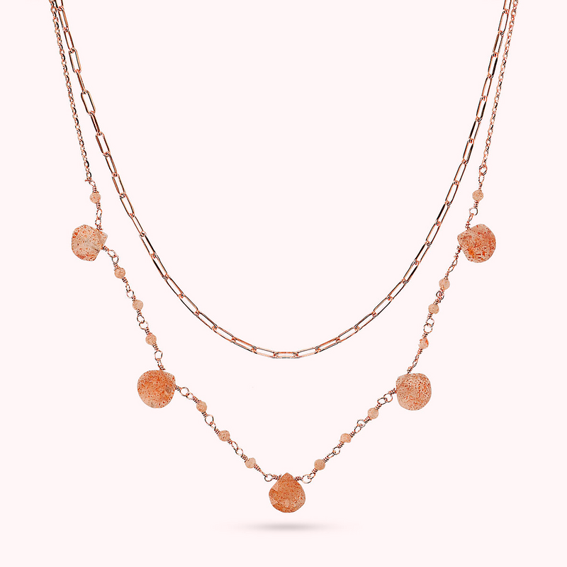 Double Multi-strand Necklace with Drop Shape Natural Stones