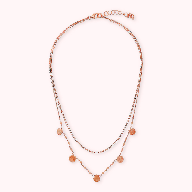 Double Multi-strand Necklace with Drop Shape Natural Stones