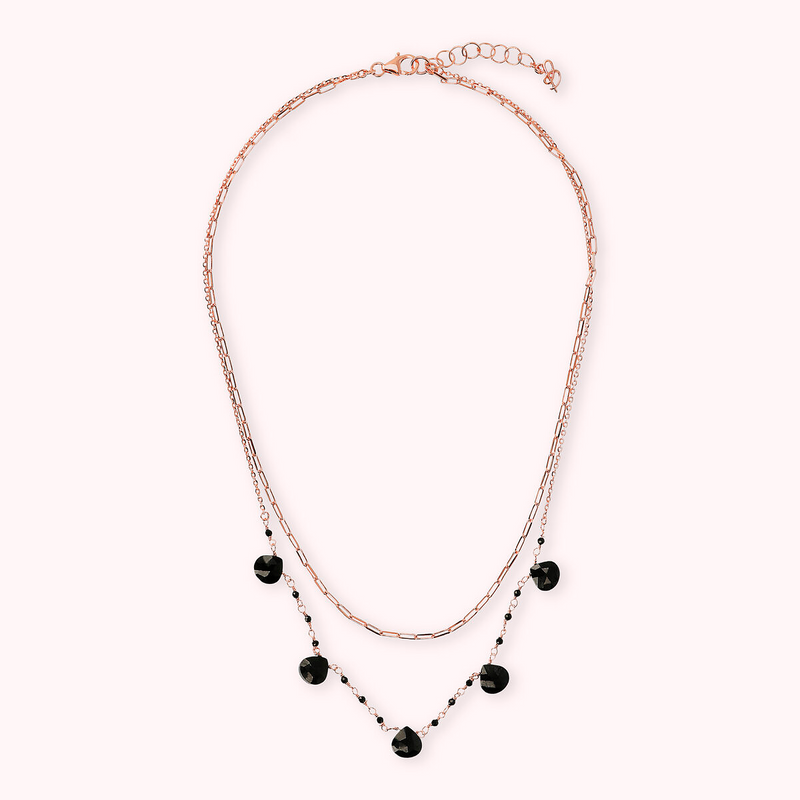 Collier Double Multirangs avec Pierres Naturelles en Forme de Goutte