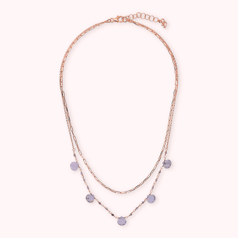 Double Multi-strand Necklace with Drop Shape Natural Stones