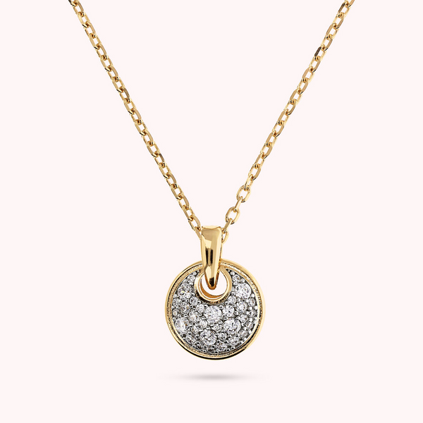 Golden Chain Forzatina Necklace with Round Pendant with Cubic Zirconia Pavé 