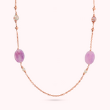 Rolo Chain Necklace with Purple Quartzite and Multicolor Freshwater Pearls Ø 6/9 mm