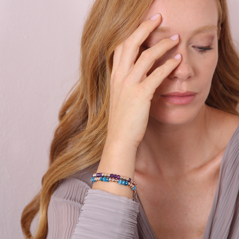 Bracciale con Pietre Naturali Sfaccettate e Rondelle Golden Rosé