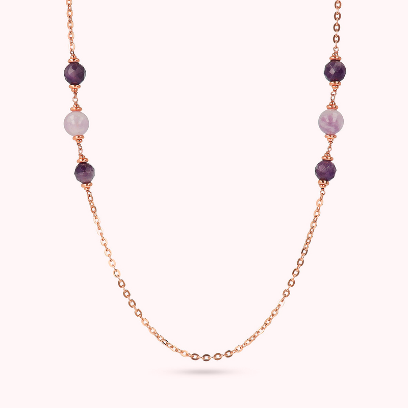 Rolo Chain Necklace with Purple Amethyst Rondelle and Spheres