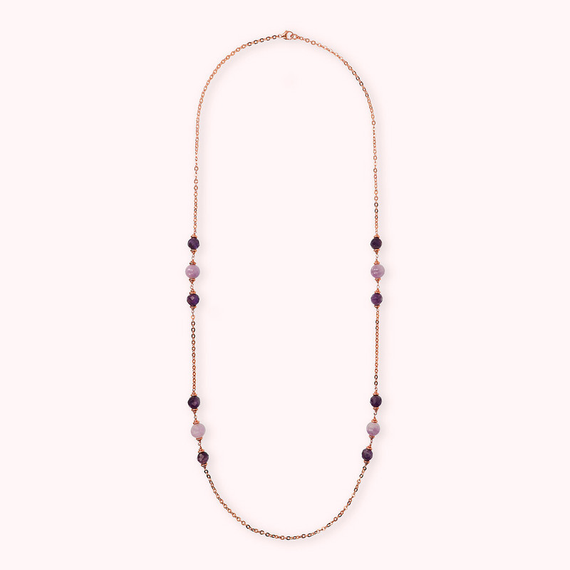 Rolo Chain Necklace with Purple Amethyst Rondelle and Spheres