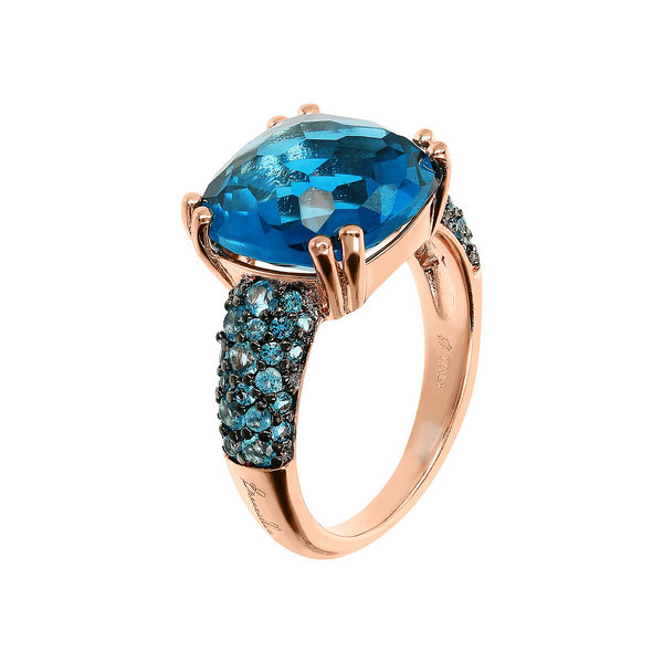 Bague Cocktail avec Pierre Prisma Gem Carrée et Pavé