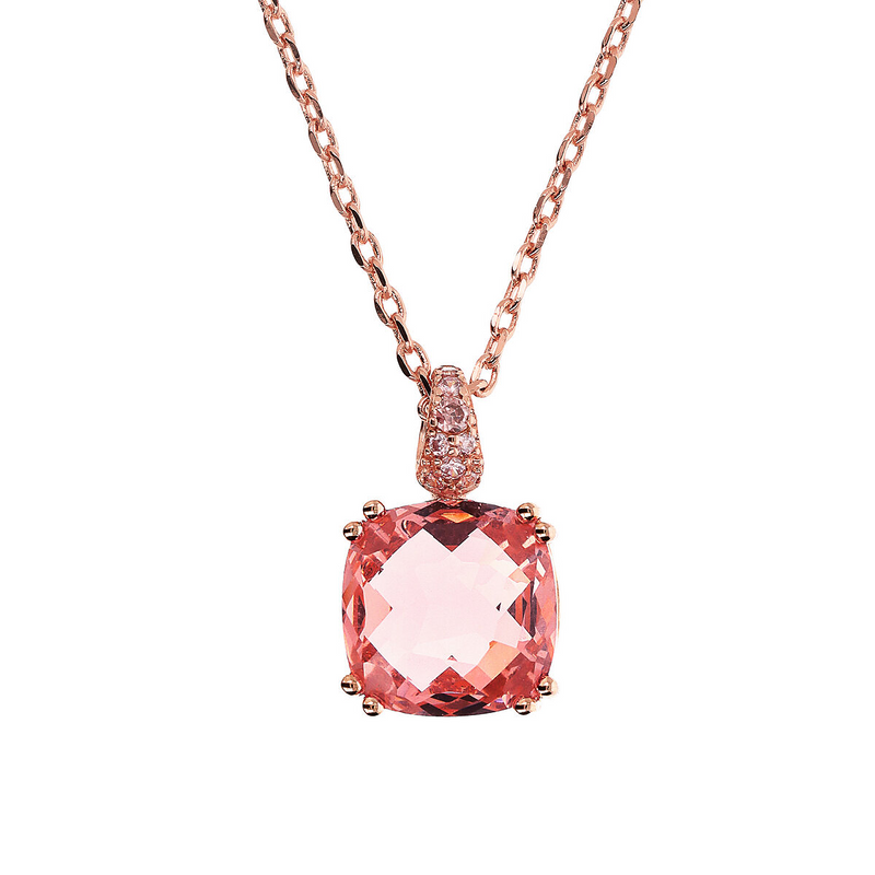 Necklace with Square Prisma Gem and Pavé