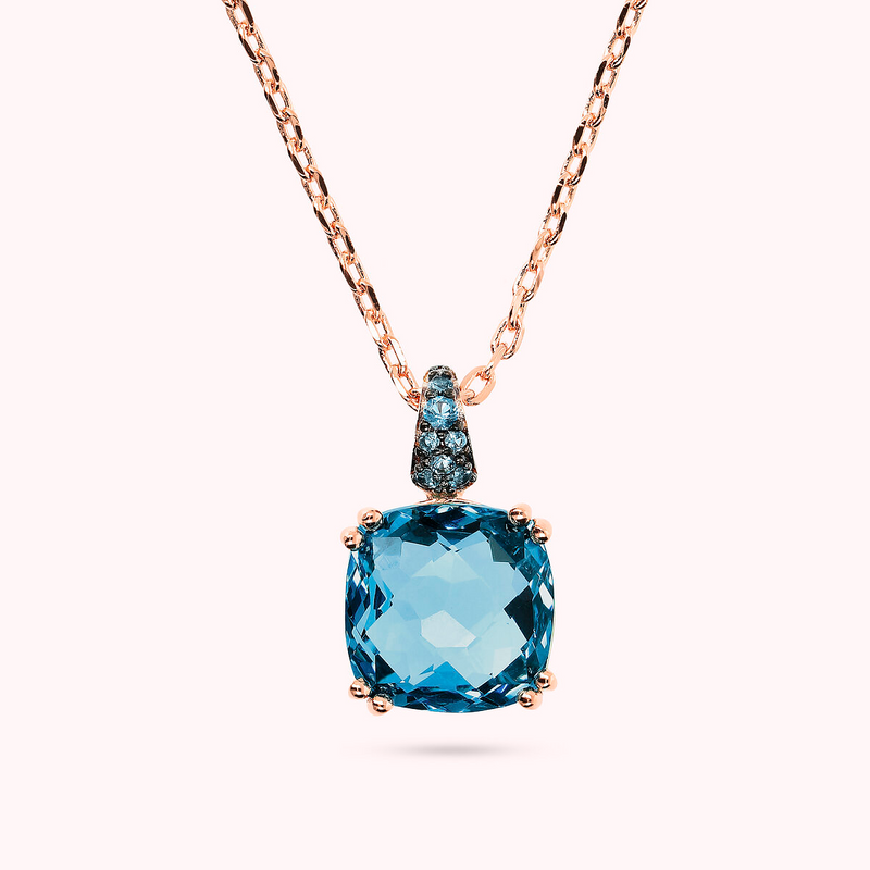 Necklace with Square Prisma Gem and Pavé