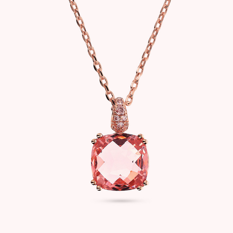 Necklace with Square Prisma Gem and Pavé