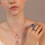 Necklace with Square Prisma Gem and Pavé