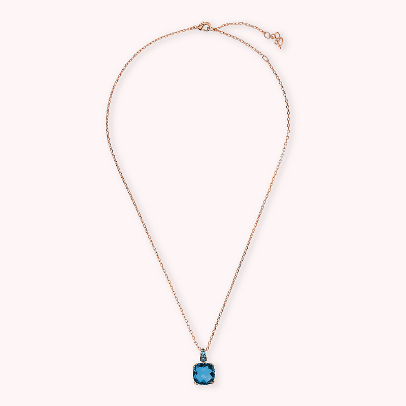 Collana Catena Rolo con Prisma Gem Quadrata e Pavé