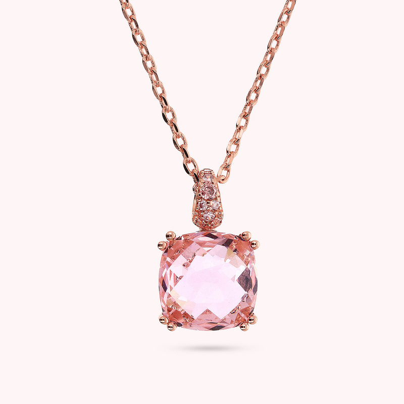 Necklace with Square Prisma Gem and Pavé