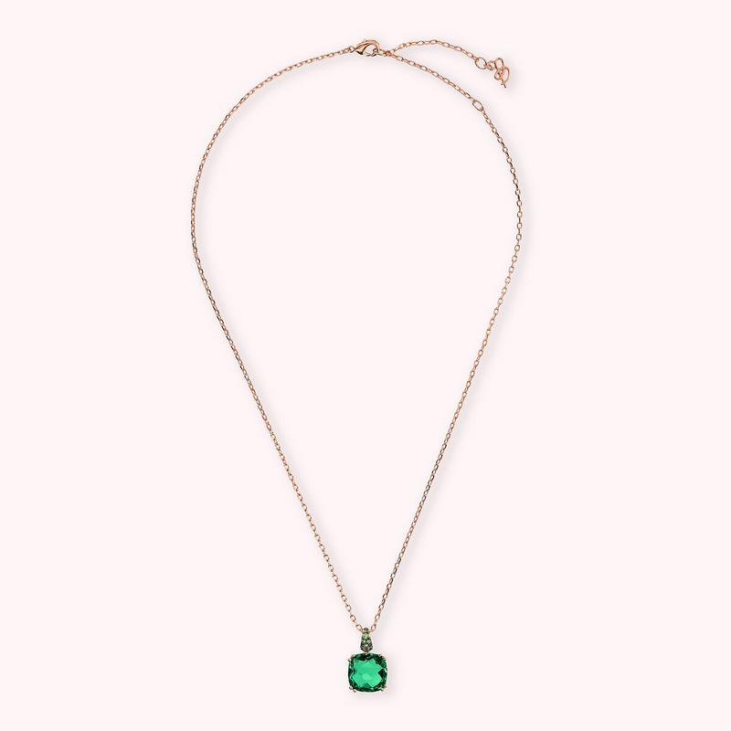 Collana Catena Rolo con Prisma Gem Quadrata e Pavé