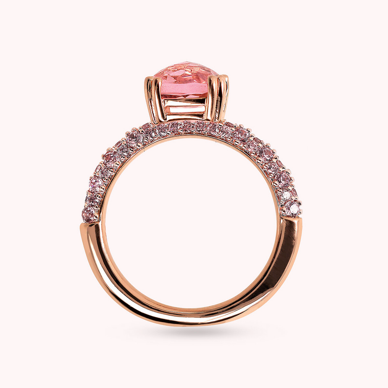 Bague Solitaire avec Pierre Prisma Gem Carrée et Pavé