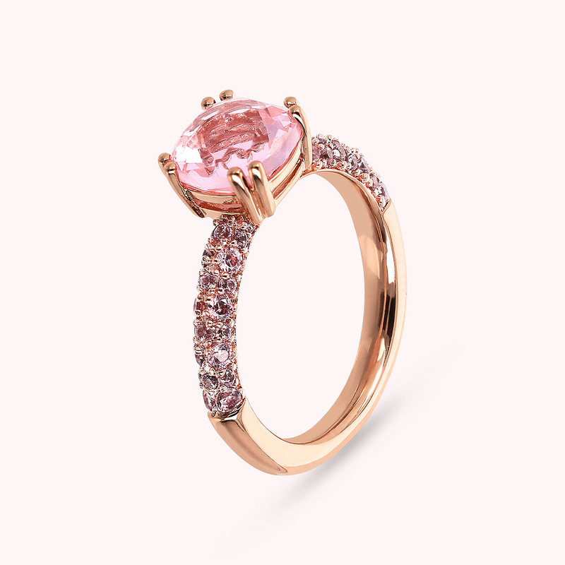 Bague Solitaire avec Pierre Prisma Gem Carrée et Pavé