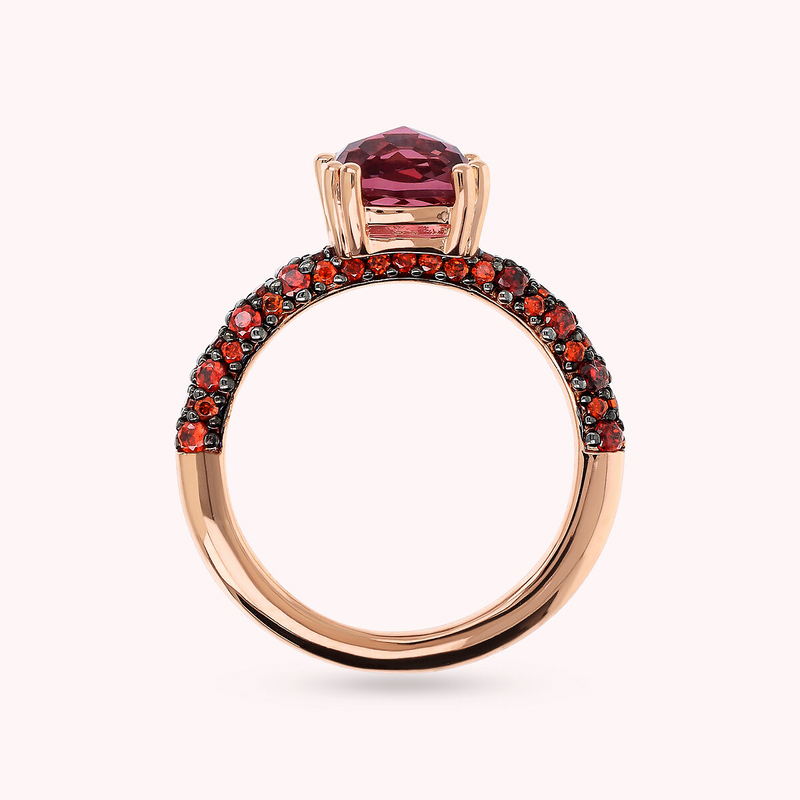 Bague Solitaire avec Pierre Prisma Gem Carrée et Pavé