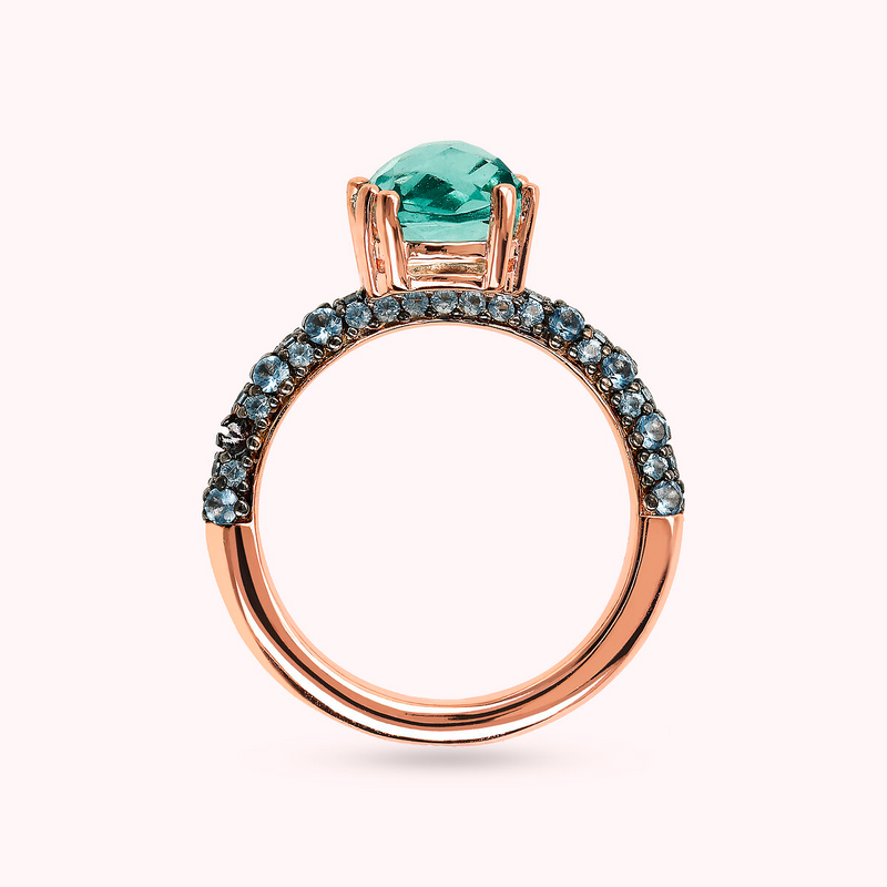 Bague Solitaire avec Pierre Prisma Gem Carrée et Pavé