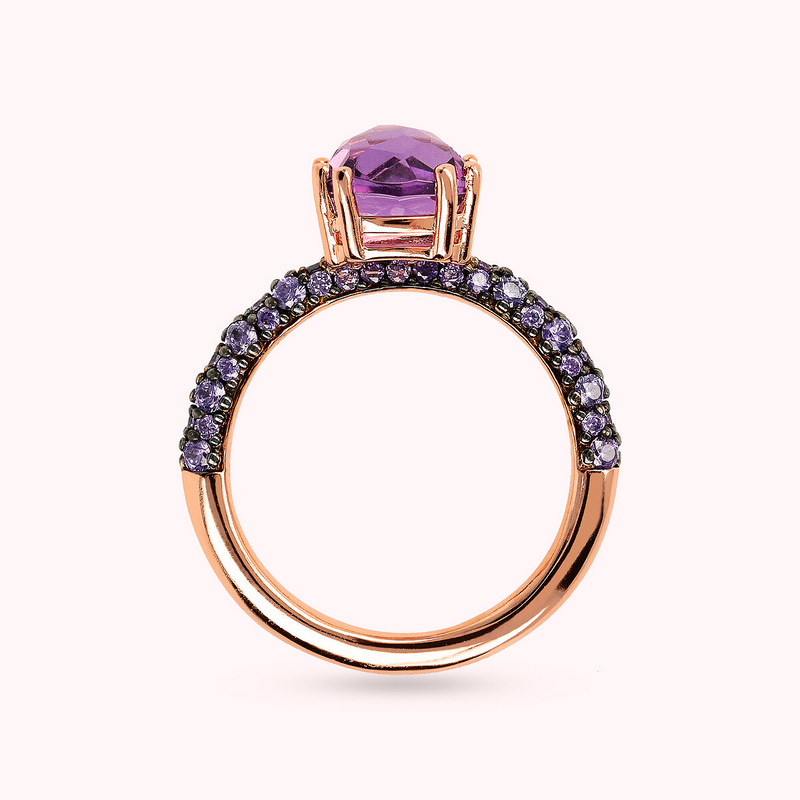 Bague Solitaire avec Pierre Prisma Gem Carrée et Pavé