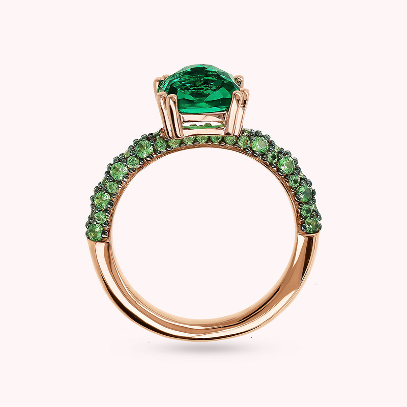 Bague Solitaire avec Pierre Prisma Gem Carrée et Pavé