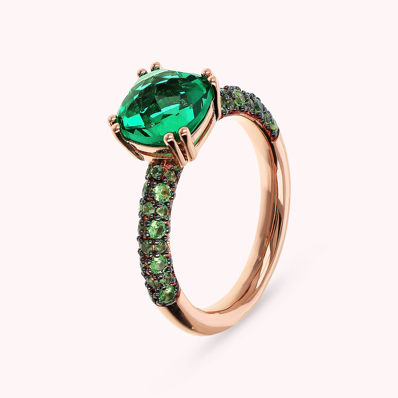 Bague Solitaire avec Pierre Prisma Gem Carrée et Pavé