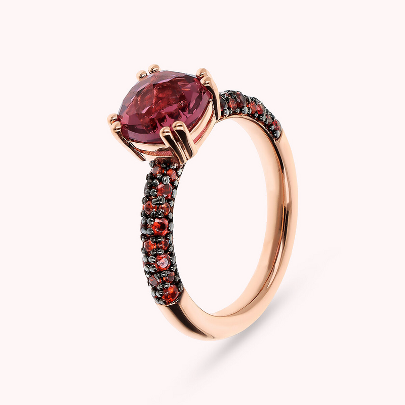 Bague Solitaire avec Pierre Prisma Gem Carrée et Pavé