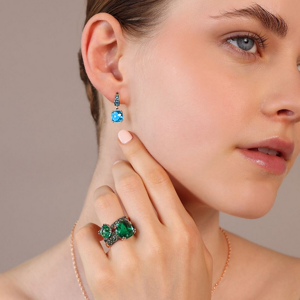 Boucles d'Oreilles Pendantes avec Pierre Prisma Gem et Pavé