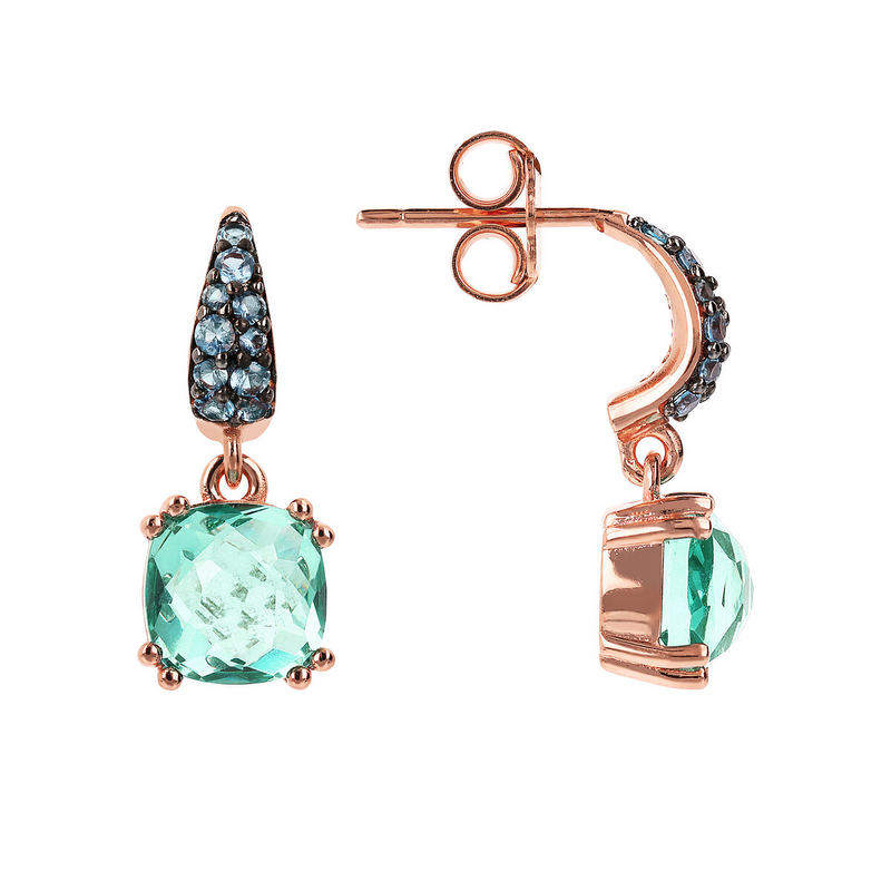 Boucles d'Oreilles Pendantes avec Pierre Prisma Gem et Pavé