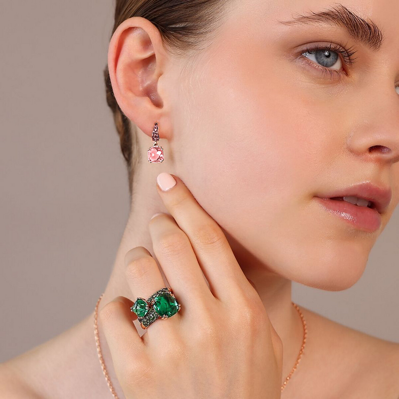 Boucles d'Oreilles Pendantes avec Pierre Prisma Gem et Pavé