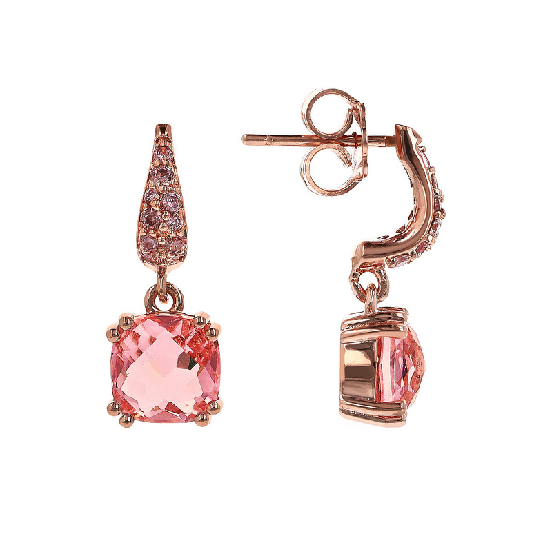 Boucles d'Oreilles Pendantes avec Pierre Prisma Gem et Pavé