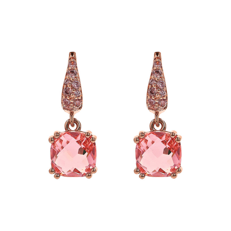 Boucles d'Oreilles Pendantes avec Pierre Prisma Gem et Pavé