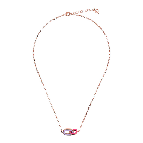 Collier Chaîne Forçat et Pendentif Bicolore avec Double Maillon Émaillé