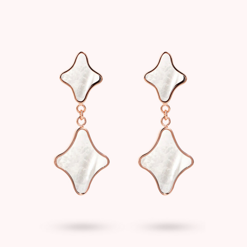 Pendant Earrings with Double Etoile in Natural Stone