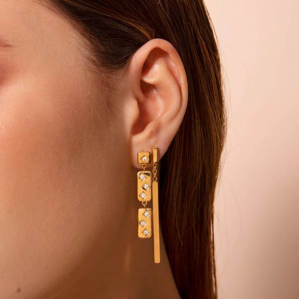 Wire Pendant Earrings with Golden Bar