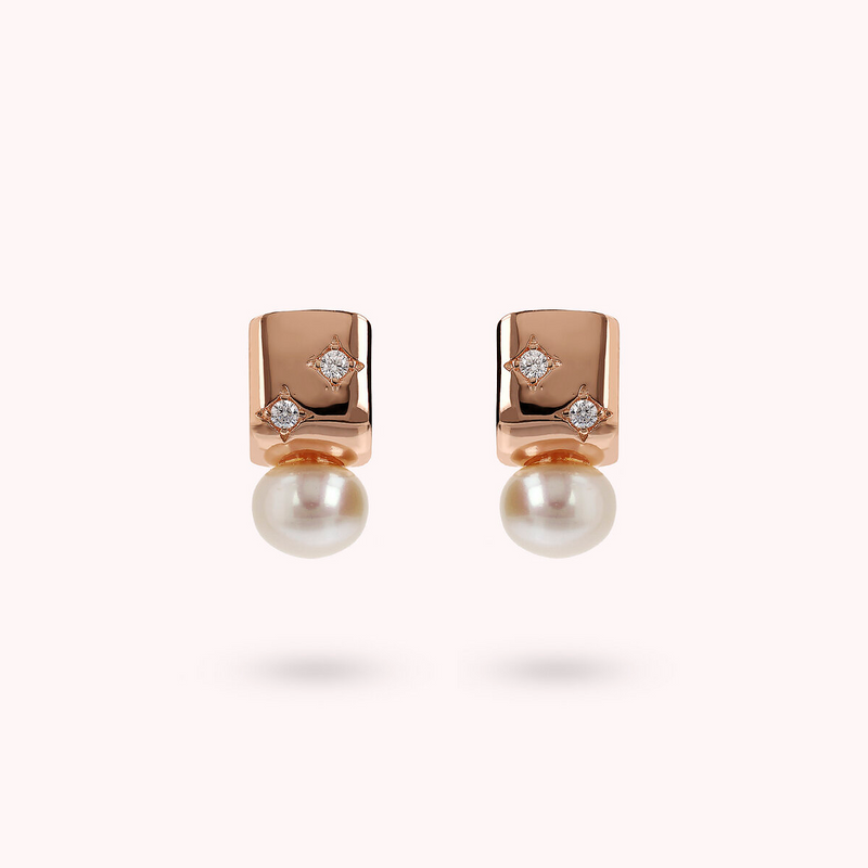 Lobe Earrings with Étoile and White Freshwater Button Pearls Ø 8 mm