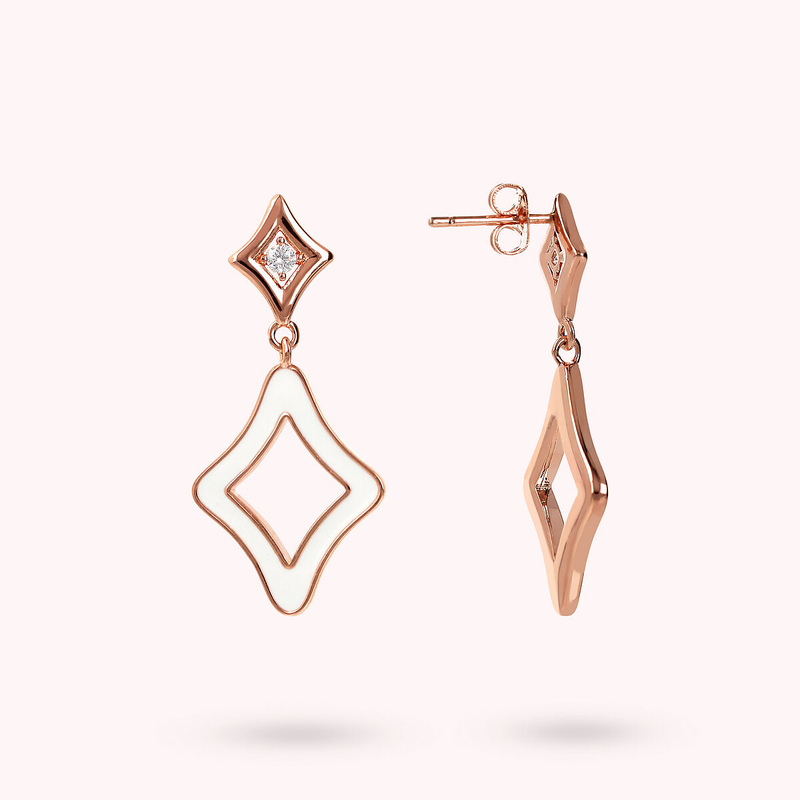 Boucles d'oreilles pendantes en émail avec points lumineux Double Étoile et Oxydes de Zirconium