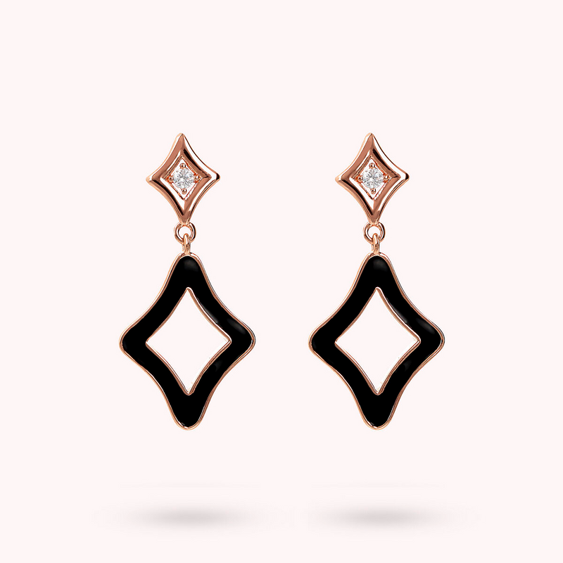 Enamel Pendant Earrings with Double Étoile and Cubic Zirconia Light Points