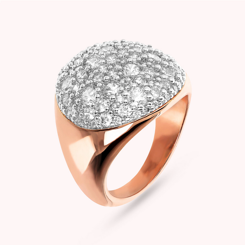 Bague Chevalier avec Pavé Rond en Oxyde de Zirconium