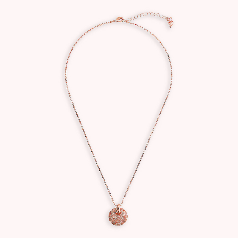 Rolo Chain Necklace with Openwork Round Pendant and Pavé in Cubic Zirconia