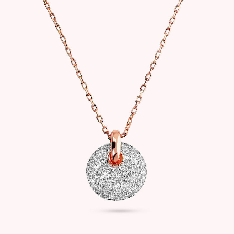 Rolo Chain Necklace with Openwork Round Pendant and Pavé in Cubic Zirconia