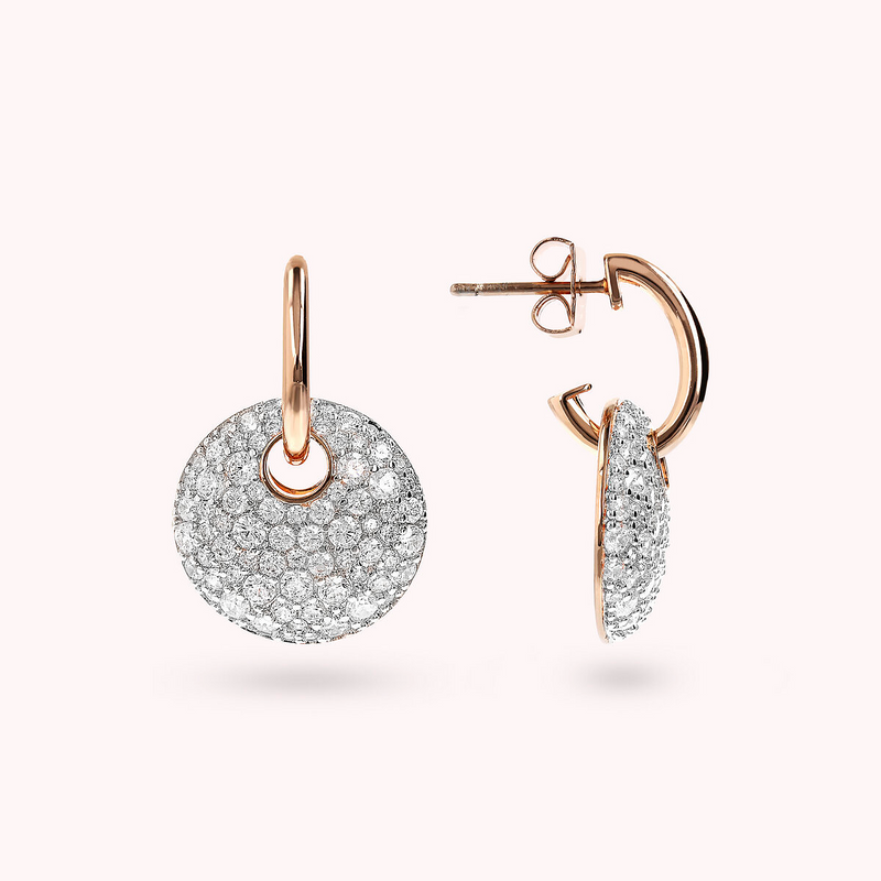 Boucles d'Oreilles Pendantes Rond Ajouré et Pavé en Oxyde de Zirconium