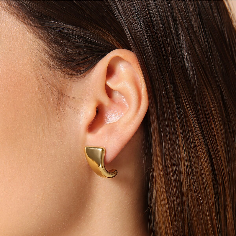 Golden Sinuous Design Lobe Earrings