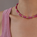 Collier Ras de Cou Rondelle Rosé Doré et Pierres Naturelles Facettées