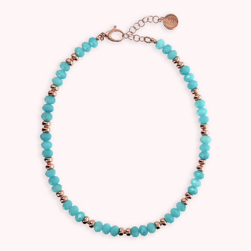 Collier Ras de Cou Rondelle Rosé Doré et Pierres Naturelles Facettées