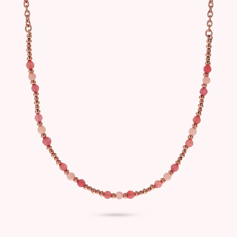 Collana Girocollo Catena Rolo con Piccole Bead e Pietre Naturali Sfaccettate