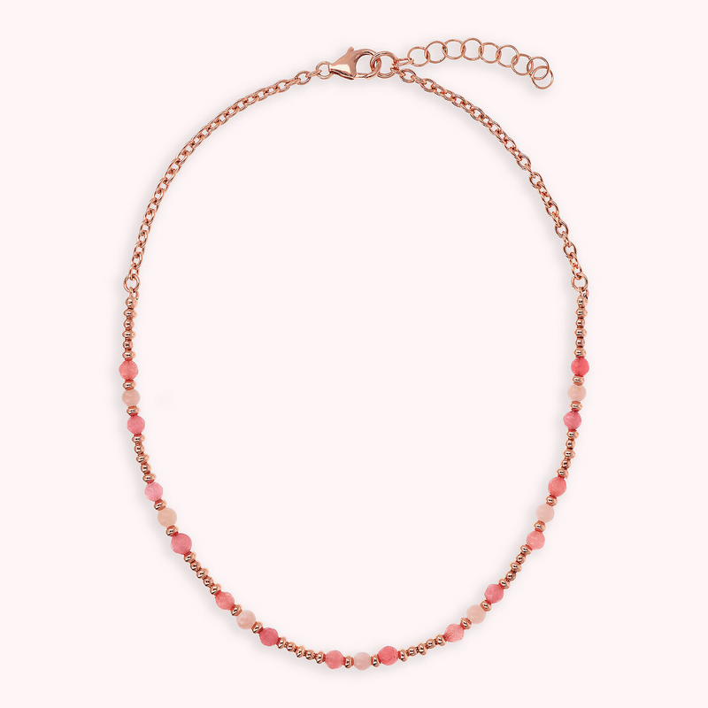 Collana Girocollo Catena Rolo con Piccole Bead e Pietre Naturali Sfaccettate