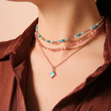 Rolo Chain Choker Necklace with Small Beads and Faceted Natural Stones