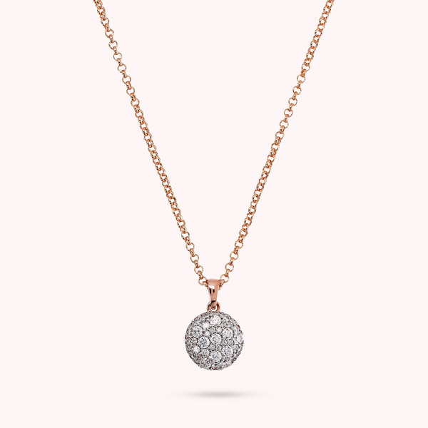 Collana Catena Rolo con Ciondolo Tondo Pavé in Cubic Zirconia